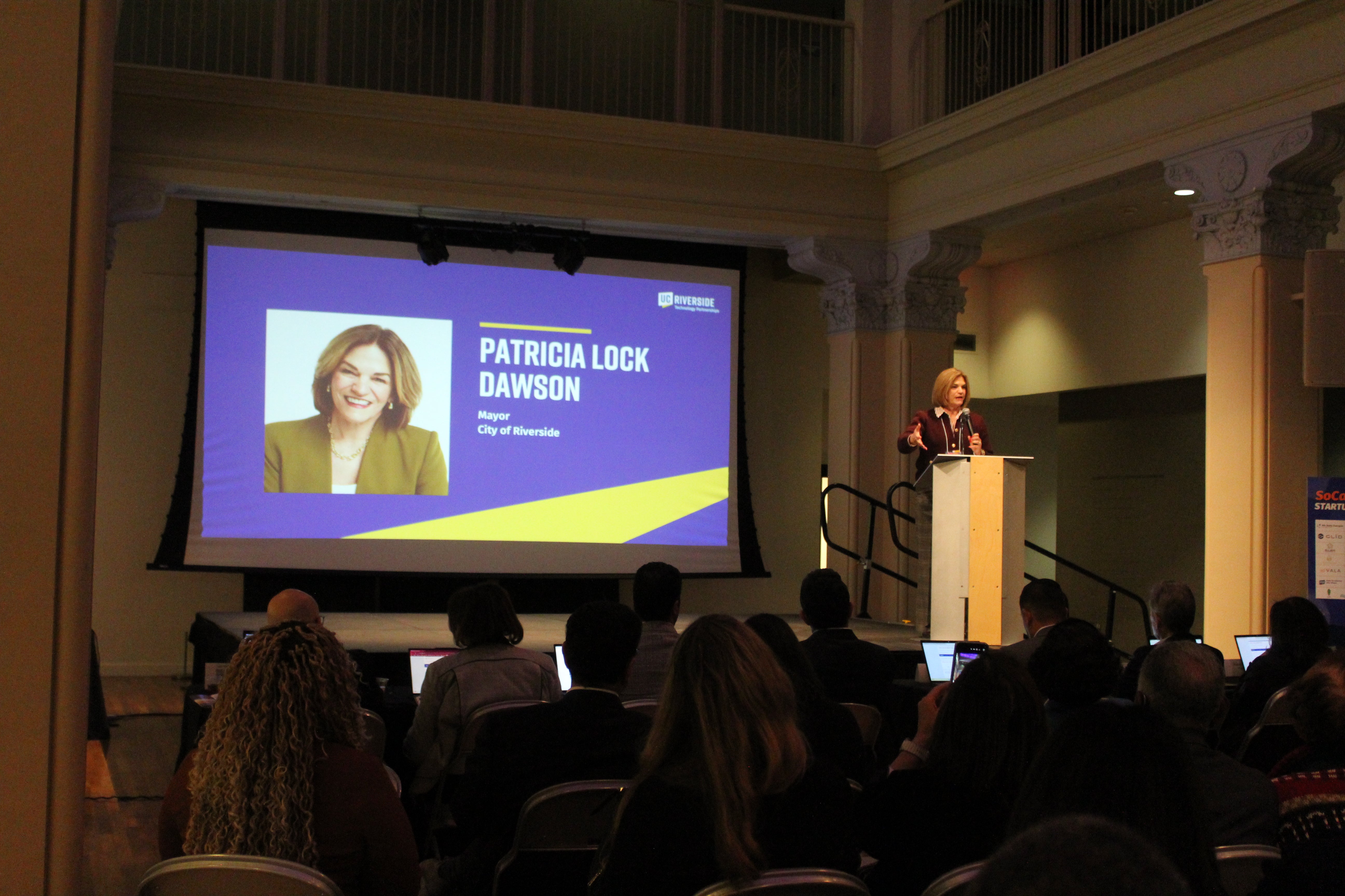 Riverside Mayor Patricia Lock Dawson expressing remarks at the 2025 SoCal OASIS Pitch Challenge.