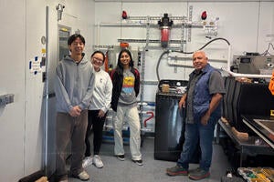 UCR engineering students worked alongside Laundry to Landscapes co-founder Miguel Cuellar to install the company's graywater filtration prototype, preparing the system for testing under real household laundry conditions.