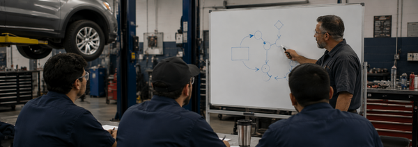 Auto shop training session in progress